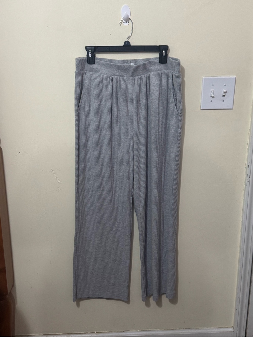 True Craft Light Gray Ribbed Wide-Leg Pants